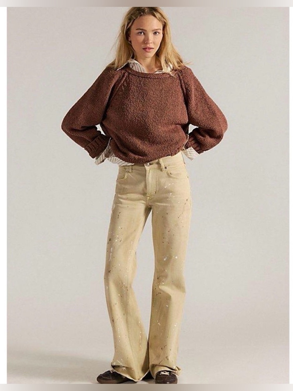 Free people West Coast relaxed, flare Women’s Beige Straight-Leg Jeans